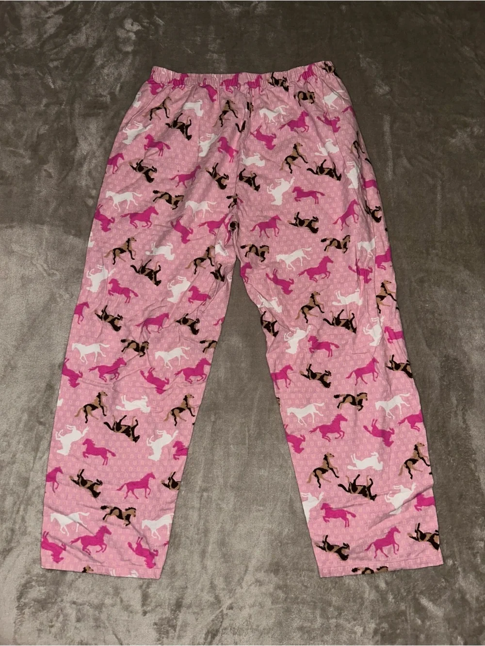 Women’s Pink Horse-Print Two-Piece Flannel Pajama Set Large